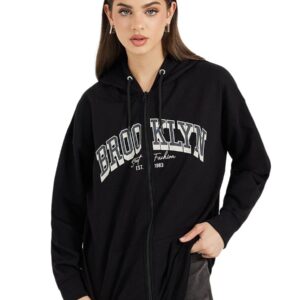 سويت شيرت بغطاء للرأس وسوستة طويلة وكبيرة الحجم للنساء من ستايلي