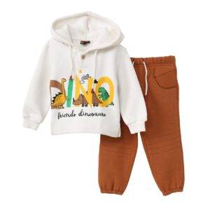 سيكا طقم مكون من سويت شيرت بغطاء للرأس واكمام طويلة وبنطلون مطبوع عليه ديناصور للاولاد مكون من قطعتين سويت شيرت بغطاء للرأس واكمام طويلة وبنطلون (عبوة من قطعة واحدة)