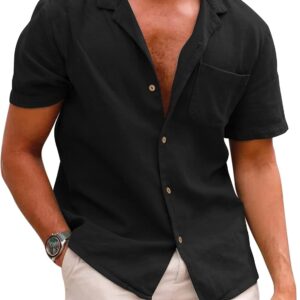 قمصان رجالي من COOFANDY مطبوع عليها زهور هاواي من القطن والكتان بأزرار أسفل قمصان الشاطئ والعطلات الاستوائية