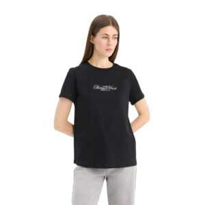 ديفاكتو تي شيرت قصير منسوج بقصة عادية ورقبة دائرية ضيقة واكمام قصيرة للنساء (عبوة من قطعة واحدة)