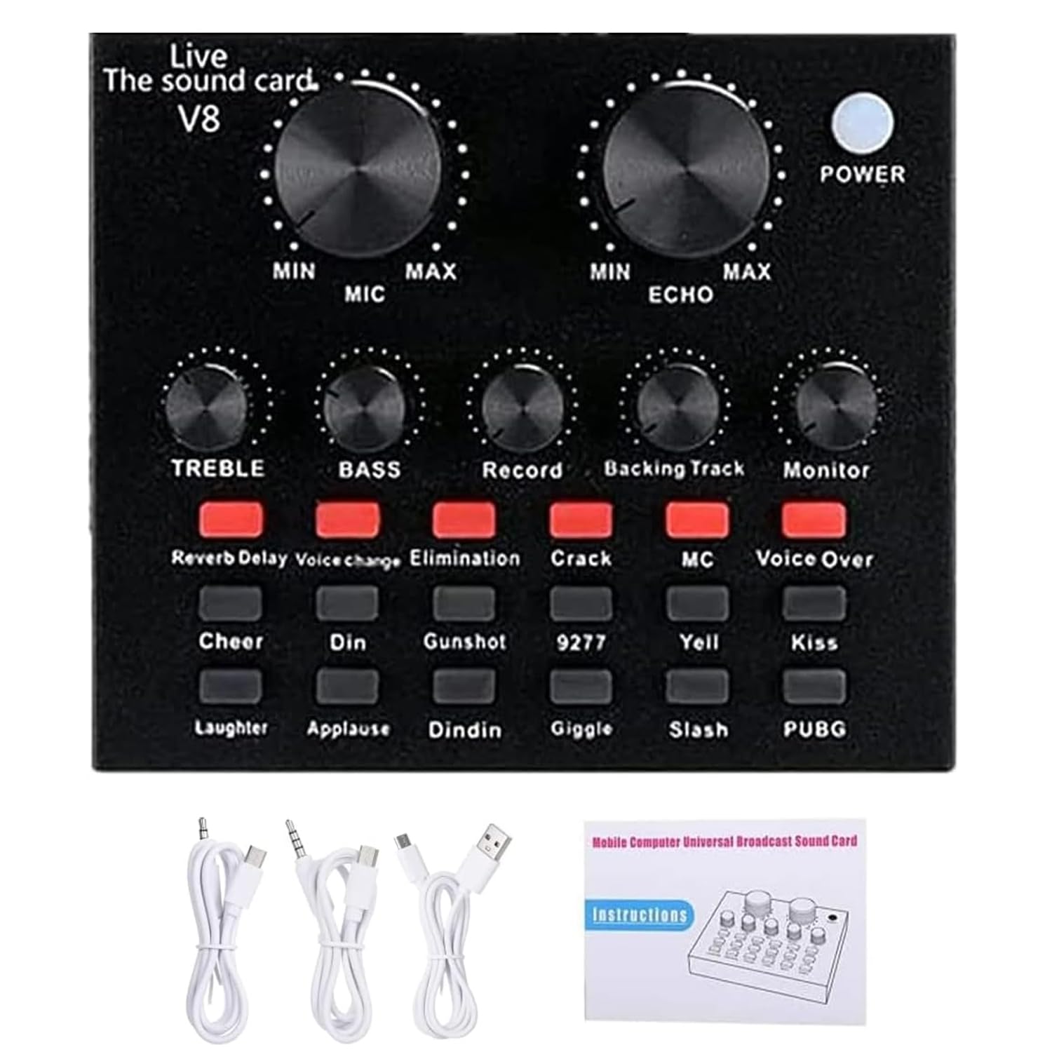 61aDAXcW9pL LinJie Sound Card,V8 External Sound Card,Mini Sound Mixer Board,Voice Changer Sound Card with Multiple Sound Effects for Live Recording Home KTV Voice Chat