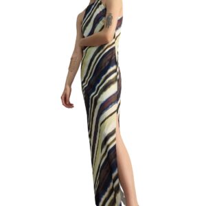 ترنديول فستان ماكسي للنساء متعدد الالوان منقوش بقصة مستقيمة بدون اكمام ومبطن من الساتان المنسوج TWOSS23EL02238 (عبوة من قطعة واحدة)