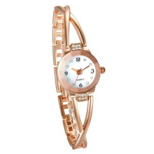 ساعة فاخرة بسوار حلقي للنساء يد نحيفة للغاية مرصعة باحجار الراين رسمية عصرية انالوج كوارتز انيقة بمينا أبيض ذهب