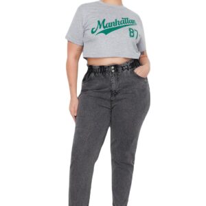 بنطلون جينز بخصر أستك وتصميم مرتفع للنساء من ترنديول، مقاس كبير بلس Plus، موديل TBBAW23JE00002