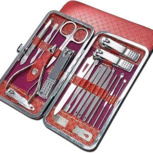 مجموعه العنايه الشخصيه (مجموعة مانيكير وباديكير، مجموعة باديكير احترافية للرجال والنساء - ادوات دقيقة من الستانلس ستيل للحصول على اظافر وحواجب واذنين مثالية (احمر ) كبير)