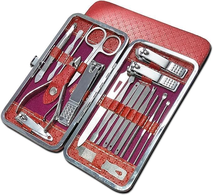 61azzTM5MnL مجموعه العنايه الشخصيه (مجموعة مانيكير وباديكير، مجموعة باديكير احترافية للرجال والنساء - ادوات دقيقة من الستانلس ستيل للحصول على اظافر وحواجب واذنين مثالية (احمر ) كبير)
