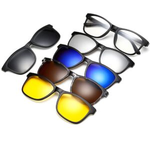 جودتول نظارات شمسية بمشبك مغناطيسي 5 قطع، مستقطبة متعددة الوظائف للحماية من الاشعة فوق البنفسجية، مناسبة للقيادة الليلية والصيد والجولف والسفر في الهواء الطلق، للرجال، أصفر