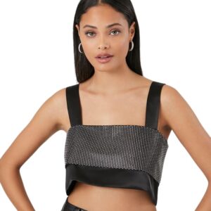 توب قصير ساتان مرصع باحجار الراين للنساء من فوريفر 21