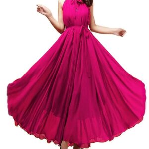 فستان كات شيفون مع بطانة - فوشيا ، للنساء