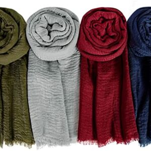 أوشحة للنساء، وشاح ناعم يحافظ على الدفء، شال خفيف الوزن وطويل وعصري لجميع المواسم من القطن والكتان، وشاح توربان أحادي اللون