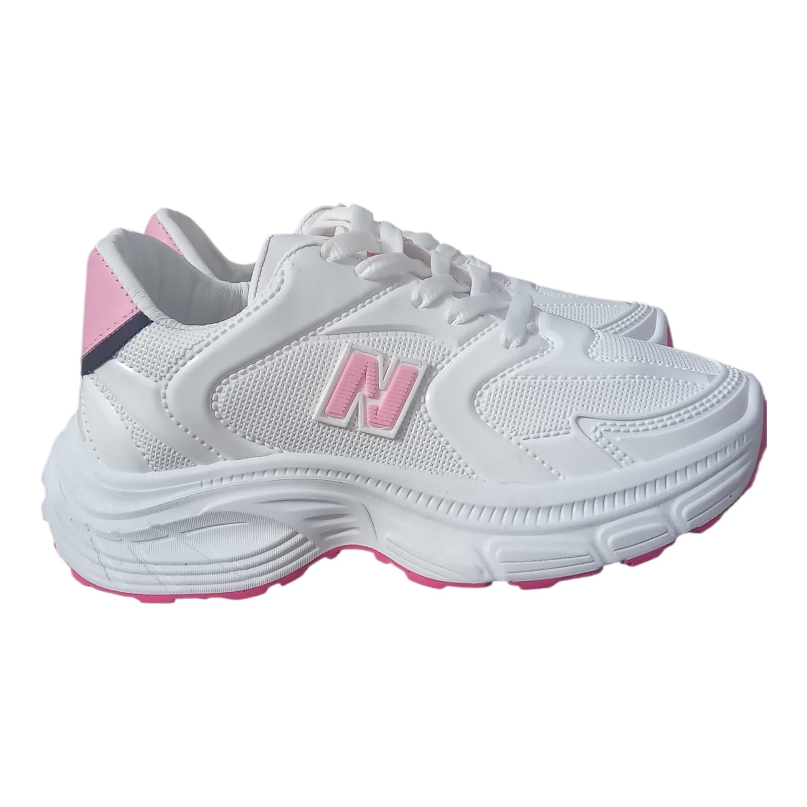 Version 1.0.0 حذاء نسائي كاجوال جلد أبيض مع وردي