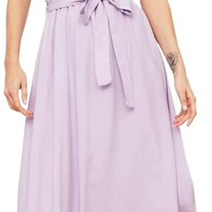 فستان متوسط الطول TWOSS19EL0155 بقصة ايه لاين من نسيج محبوك من الفسكوز برقبة هالتر برباط وحزام خصر للنساء من ترنديول