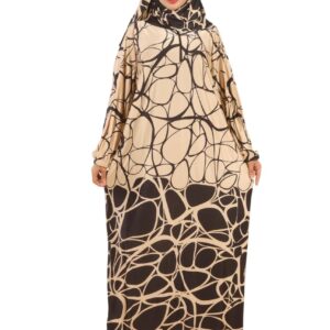 إسدال بنقشة عصرية أسود في بيج بطرحة متناسقة – أناقة محتشمة كل يوم كيان للتجاره والتوزيع كود 3018