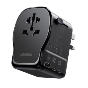 UGREEN GaN Universal Travel Adapter, 65W PD International Charger with 2 Type C Ports and USB-A Port, Max 2500W, Travel Essentials for Europe, UK, Germany, States, Asia, Australia, for Mobile Laptop