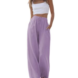 بنطلون بالازو صيفي للنساء من القطن والكتان من فاليف، سروال واسع الساق للشاطئ مع جيوب
