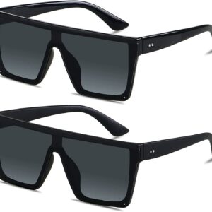 نظارة شمسية مربعة كبيرة الحجم للنساء والرجال قطعتين للحماية من الاشعة فوق البنفسجية ومضادة لاجهاد العين بجزء علوي مسطح كبير بدون اطار للقيادة والسفر أسود +