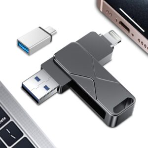 USB Flash Drive, 512 GB, MFI Certified Lightning External Memory Pen Drive Pen USB 3 in 1 for iPhone, iPad, iOS, Macbook, Android, PC, Black