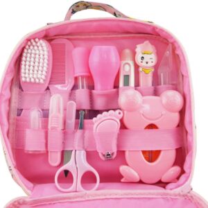 مجموعة أدوات العناية بالطفل من تويز ايجيبت، 13 قطعة من إكسسوارات العناية بالأطفال حديثي الولادة مع شنطة، لون زهري