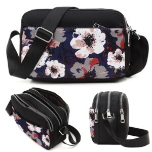 شنطة كروس للنساء من اكسفورد يد خفيفة الوزن كاجوال بكتف واحد كتف صغيرة متعددة الاقسام فلور أسود