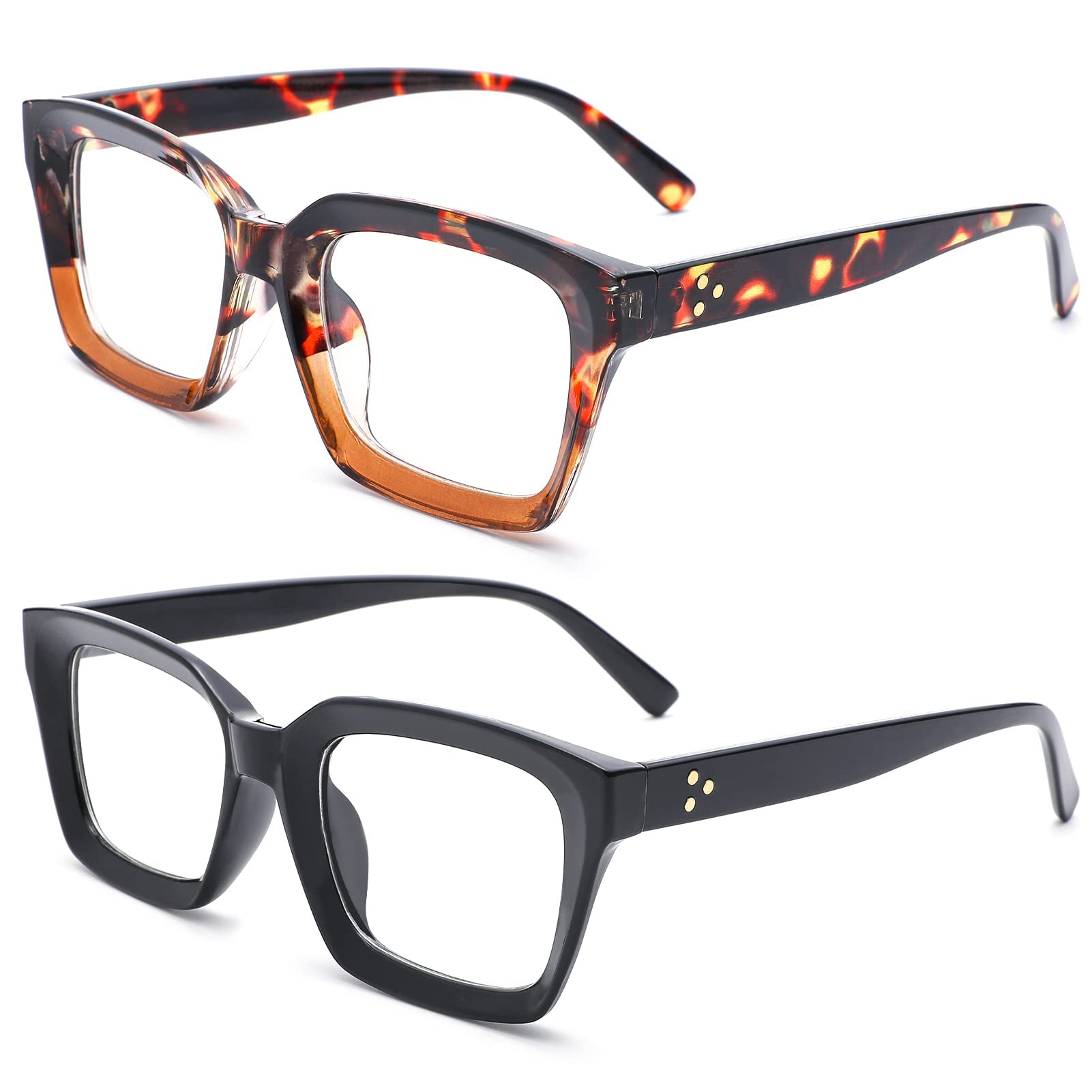 61exOgu0NGL نظارة طبية وهمية كلاسيكية عصرية بسيطة بعدسات مربعة شفافة بدون وصفة طبية مضادة للضوء الأزرق مع إطار كامل للنساء مناسبة للسفر والعطلات، عبوة من قطعتين