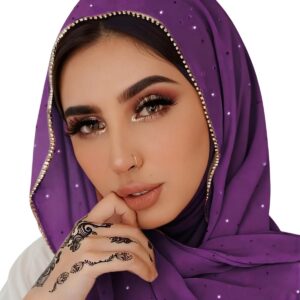 ANKOMINA Women Soft Chiffon Rhinestone Long Scarf Shawl Fashion Muslim Hijab Head Wrap Scarves