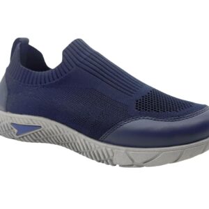 حذاء رياضي للجري بنسيج شبكي ازرق، تصميم جيد التهوية، مريح مبطن، نعل مطاطي رمادي، اغلاق رباط، حذاء رياضي كاجوال، حذاء رياضي كاجوال، رقبة منخفضة