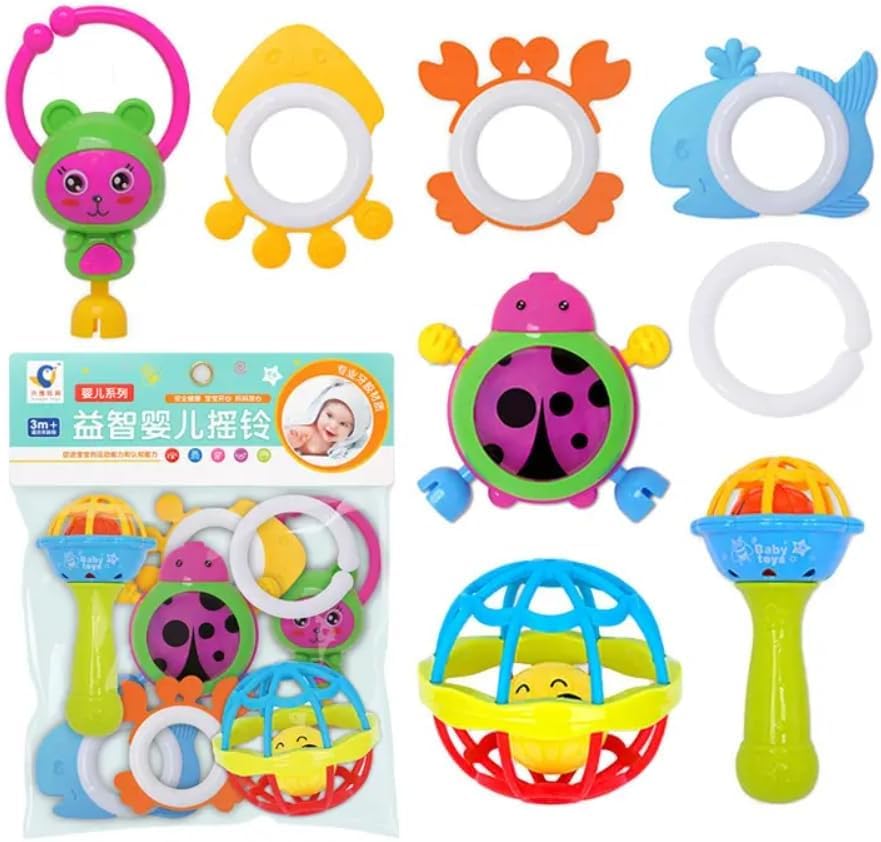 61fVebt2S-L خشخيشات وعضاضات للرضع ألعاب التسنين للأطفال من عمر 1 إلى 12 شهرًا،ألعاب تعليمية مبكرة للأطفال حديثي الولادة ،لعبة عضاضة للأطفال (8 قطعة في كيس) من TOYS-EGYPT