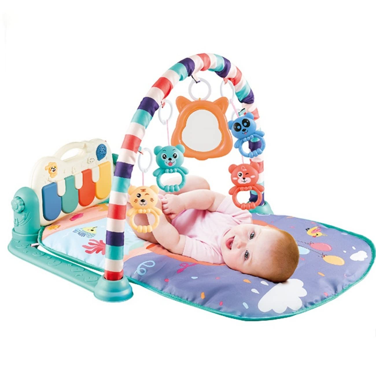 61fW1bRehnL سجادة ألعاب من توي لايف، مصنوعة من مواد غير سامة، مناسبة للجنسين من عمر الولادة، مع بيانو موسيقي قابل للإزالة وألعاب معلقة قابلة للطي والغسل. تساعد في تنمية المهارات المعرفية.
