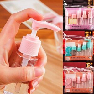 طقم زجاجات سفر للعناية الشخصية، 5 قطع، مع مضخات وبخاخات، وردي/أزرق