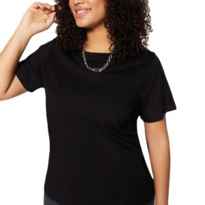 ترنديول تي شيرت بيسيك محبوك للنساء بقصة عادية ورقبة دائرية ضيقة مصنوع من القطن بنسبة 100% مقاس كبير TBBSS22TS0733 ترنديول مقاس كبير وقصة عادية ورقبة دائرية ضيقة ومقاس كبير (عبوة من قطعة واحدة)