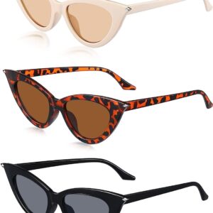 نظارات شمسية ريترو بتصميم عين القطة من بوكيلا، نظارات واقية من الاشعة فوق البنفسجية باطار بلاستيكي عصري للنساء، 3 ازواج