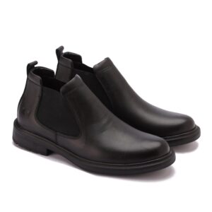 هاف بوت رجالي مميز مصنوع من الجلد الطبيعي أنيق ونعل رابر مقاوم للإنزلاق