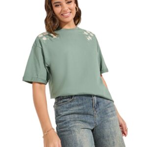 تيشيرت قطن بتطريز كبير الحجم للنساء 7008232015 من ستايلي