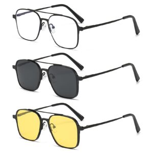 كاستويف نظارة شمسية مستقطبة بمشبك مغناطيسي 3 في 1، نظارات افياتور انيقة مع عدسات حجب الضوء الازرق للرجال والنساء، مثالية للقيادة والاستخدام اليومي