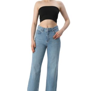 ترنديول بنطلون جينز بقصة مستقيمة وخصر مرتفع للنساء، لون ازرق، موديل Twoss25Je00141