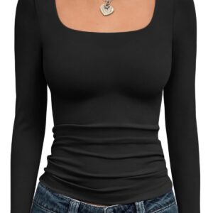 تريندي كوين قمصان قصيرة باكمام طويلة للنساء بلايز بيسيك ضيقة بقصة Y2K ملابس شتوية 2024