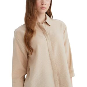 قميص E4987AX بقصة عادية وياقة قميص وأكمام ثلاثة أرباع بنسيج محبوك بتصميم تقليدي طويل للنساء من ديفاكتو