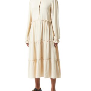 فستان ماكسي من قماش الفسكوز بأكمام طويلة وقبة وأزرار للنساء من كوتون