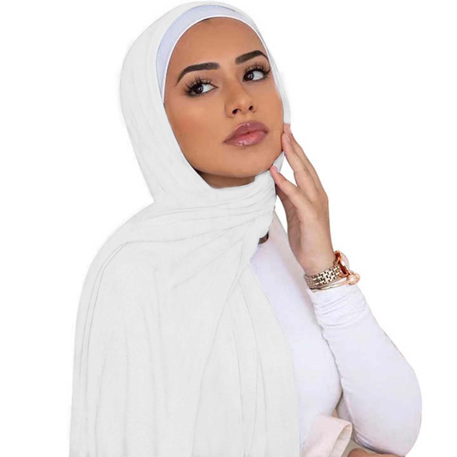 61hHOjcduIL حجاب شيلة من قماش جيرسي قابل للتمدد، وشاح راس عربي اسلامي، وشاح عبايات ناعم، مقاس واحد (65 × 165 سم)