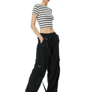 KOTON Womens Crop Short Sleeve Crew Neck Viscose Fabric Blend Tshirt