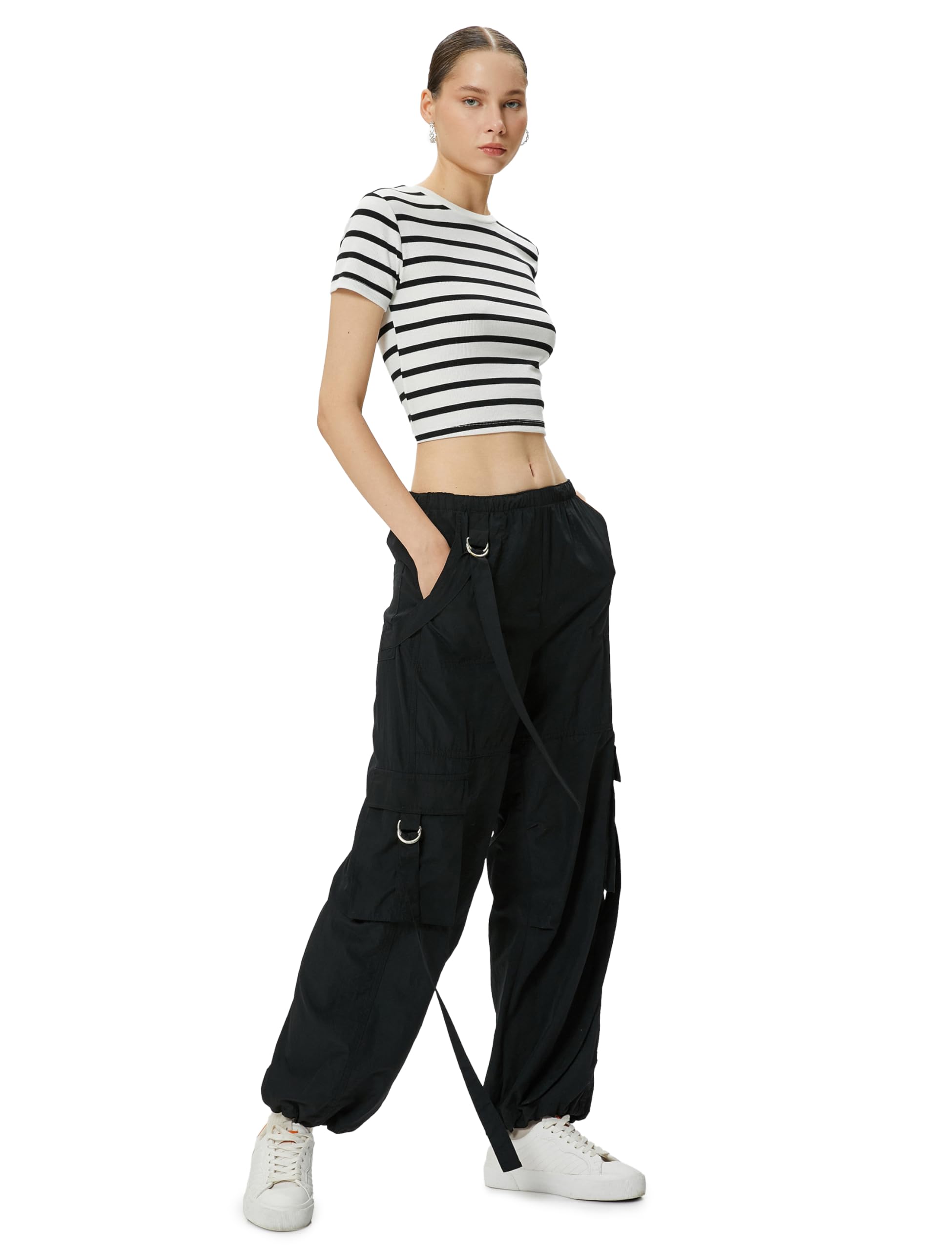 61hWkihIlML KOTON Womens Crop Short Sleeve Crew Neck Viscose Fabric Blend Tshirt