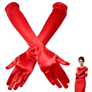 تي تيرسيلي مجموعة قفازات اوبرا من الساتان المرن - طول الكوع بطول 21 انش/ 53 سم، نمط كلاسيكي من عشرينيات القرن الماضي للنساء للحفلات المسائية والرقص