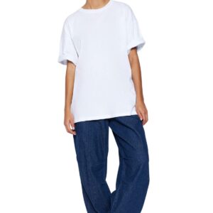 ترنديول تي شيرت محبوك برقبة دائرية ضيقة وقصة واسعة من القطن الفاخر بنسبة 100% للنساء TWOSS23TS00040