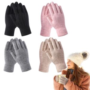 قفازات شتوية للنساء تعمل باللمس مع بطانة من الصوف، منسوجة دافئة مع أساور أكمام مرنة للطقس البارد، من اليكدون