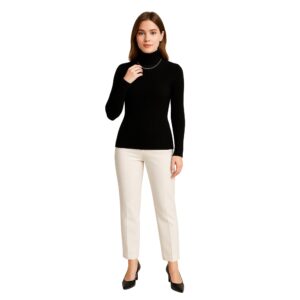 بلوزة نسائية شتوية ريب بياقة عالية خامة قطن مضلع، مقاس عادي، تصميم أنيق هاى كول للبنات والنساء NO:3000