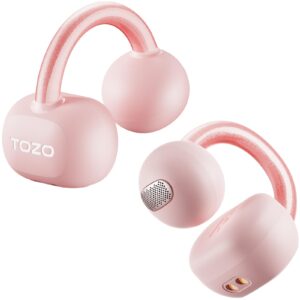 TOZO OpenEarRing True Open Ear Headphones, Lightweight Comfort Open Ear Clip Wireless Earbuds, 40H Play Bluetooth 5.4 Headphones with Smart Digital Display Design Fit Sports Running, Workout Pink