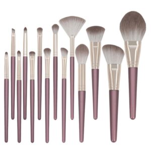 مجموعة فرش مكياج صناعية مع شنطة تخزين لكريم الأساس والكونسيلر وظلال العيون وأحمر الخدود للنساء والبنات، من 14 قطعة من اي سي في في