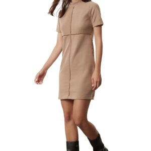 فستان قصير منسوج ثيسالونيكي للنساء TWOAW24EL00149 بتصميم قصة ايه لاين أو على شكل جرس مناسب للإطلالات الرسمية من ترنديول، بيج