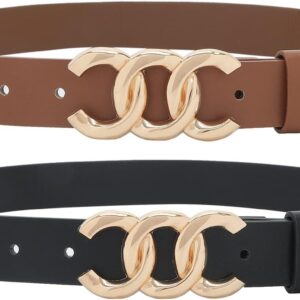 حزام رسمي للنساء من نالاكال جلد بمشبك ذهبي انيق لفساتين الجينز والسراويل اسود وبني - قطعتين