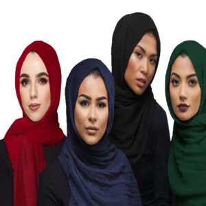 وشاح الرأس الإسلامي طويل بلون سادة من القطن للنساء من QYMY طول 1.8 م × عرض 90 سم طراز QY414، مجموعة من 4 قطع